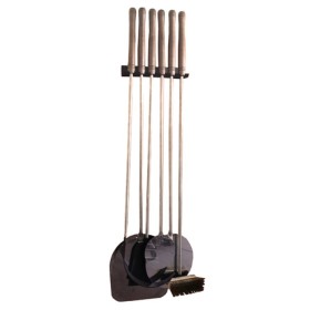 Kit de 6 palas para horno de leña con soporte de pared para las palas