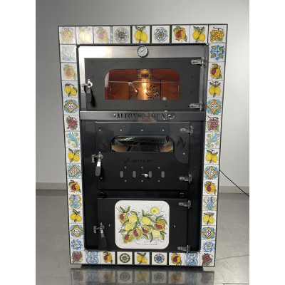 Kostbare handbemalte Caltagirone Majolika für Holzofen mit Box