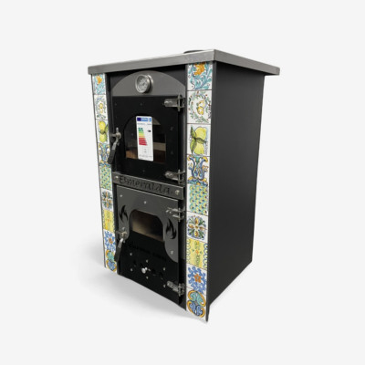 Mini-four-poêle à bois Esmeralda avec faïences de Caltagirone, 15 kW