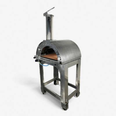 Alfonso Gas-Holzbackofen 2 Pizzen Hybrid mit Wagen und Tür