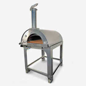 Gas-Holzofen Alfonso 6 Pizze Hybrid mit Rollwagen und Tür