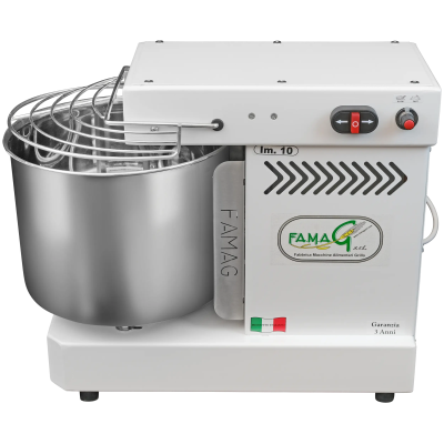Impastatrice a Spirale 10 Kg a 10 Velocità con Inversione di Rotazione HH - Testa Fissa e con Barra SpezzaPasta Inclinata a "S"