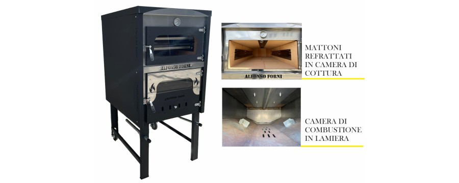 Wood-burning oven in iron, refractory, portable