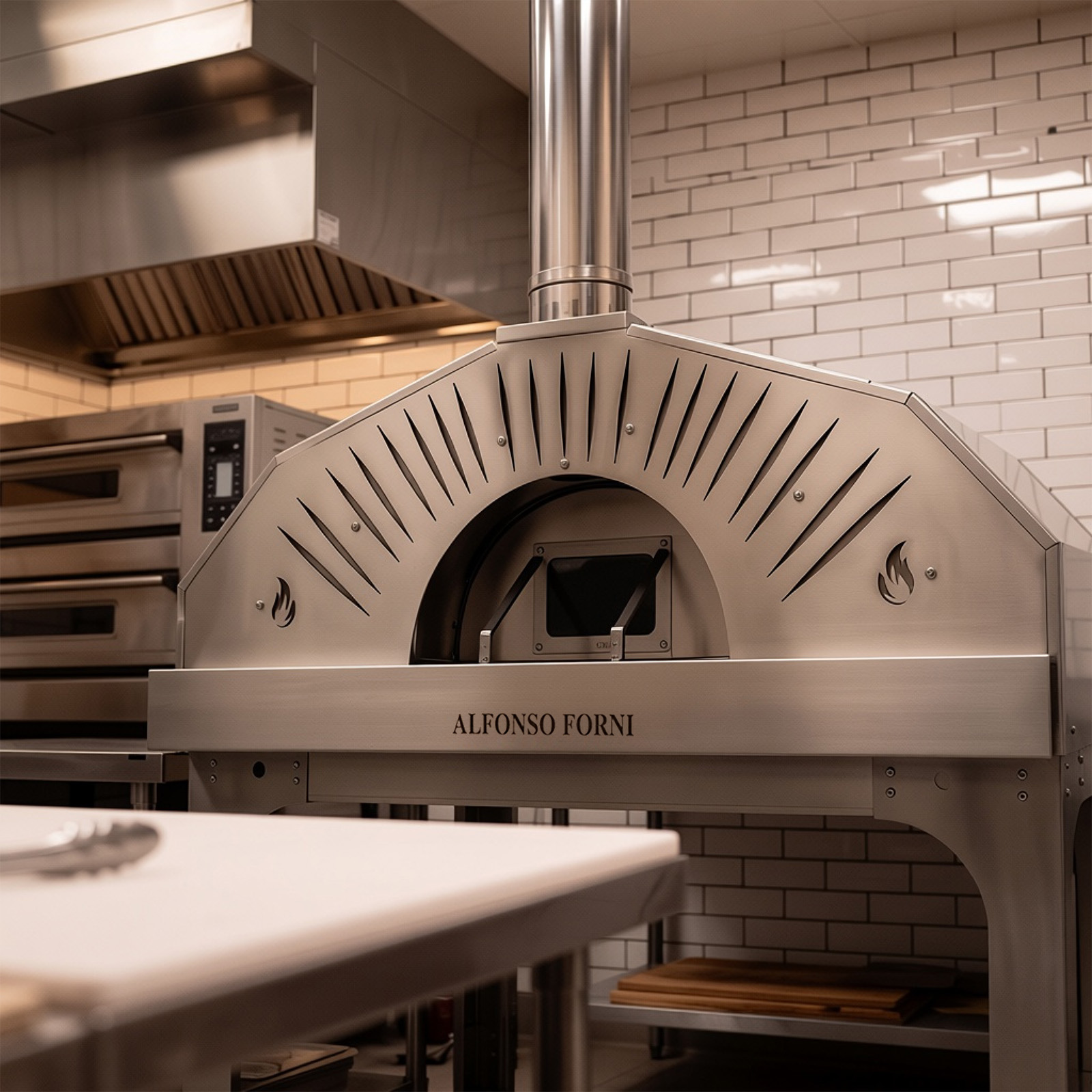 Forno a legna Alfonso 12 Pizze Professional in acciaio inox tetto rosso