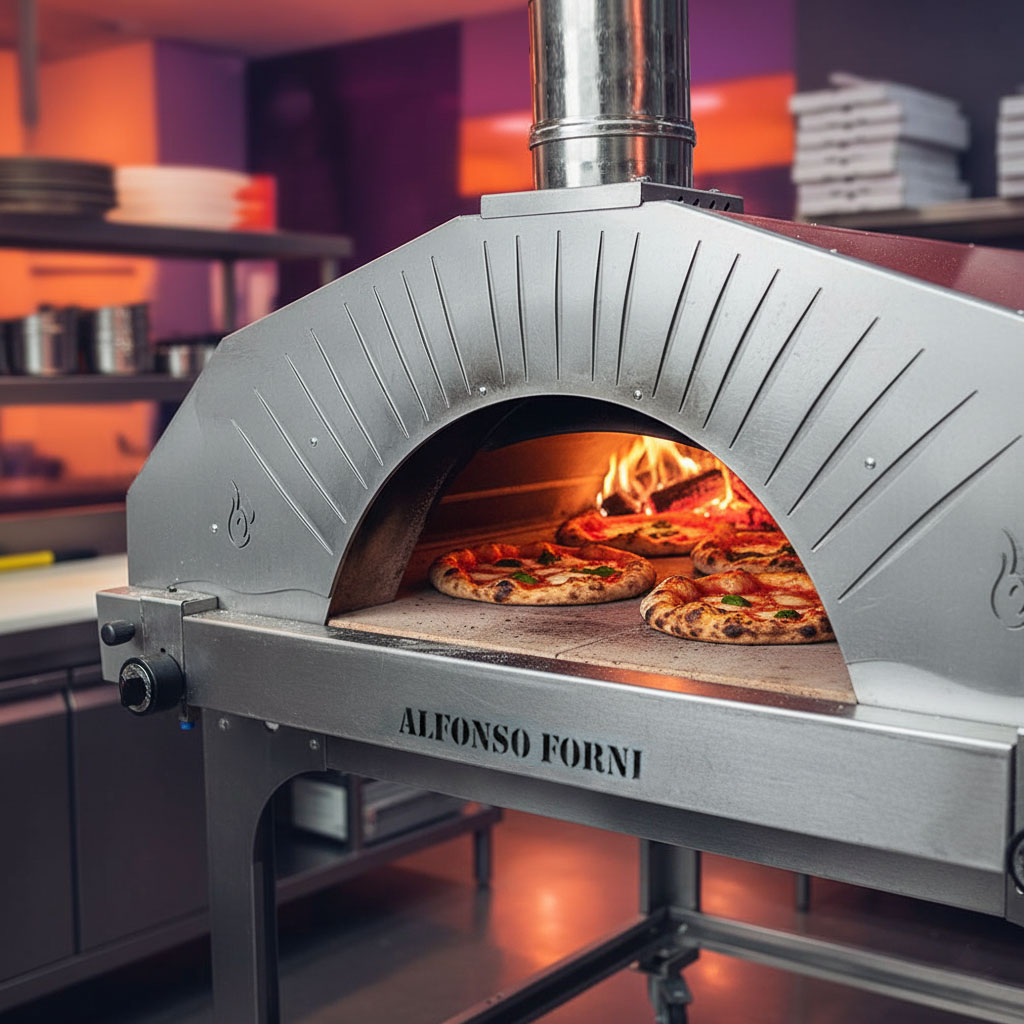 Pizze croccanti e pietanze cotte uniformemente, con il Forno ibrido a legna/gas Alfonso 12 Pizze Professional