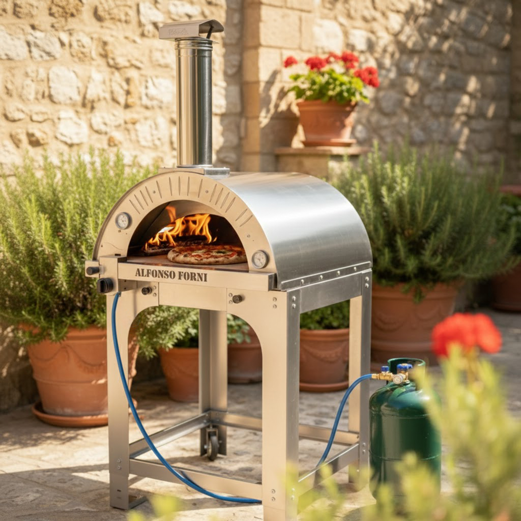 La distribuzione uniforme del calore nel Forno ibrido a legna/gas Alfonso 4 Pizze con carrello