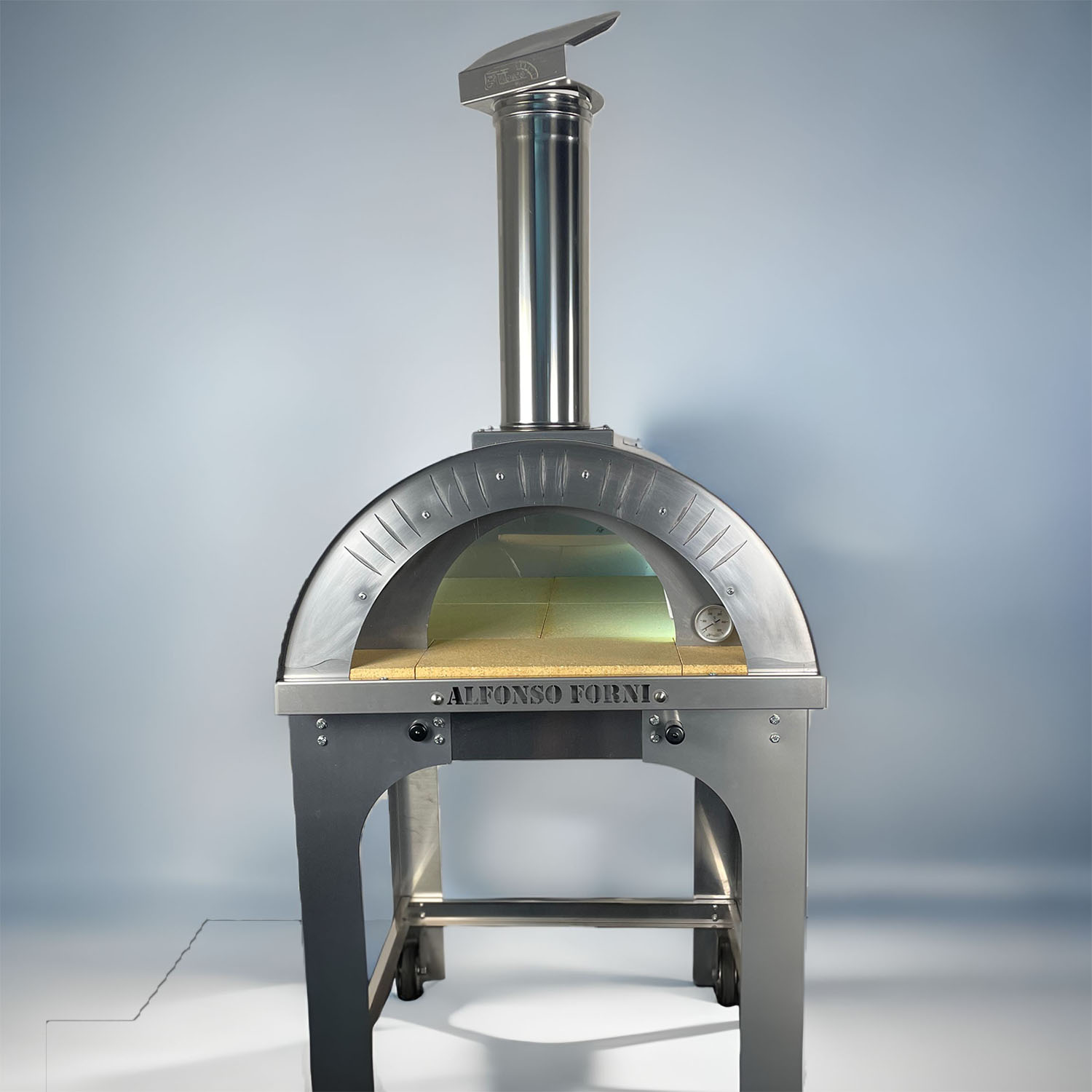 Forno a legna Alfonso 4 pizze con carrello, portina e pirometro