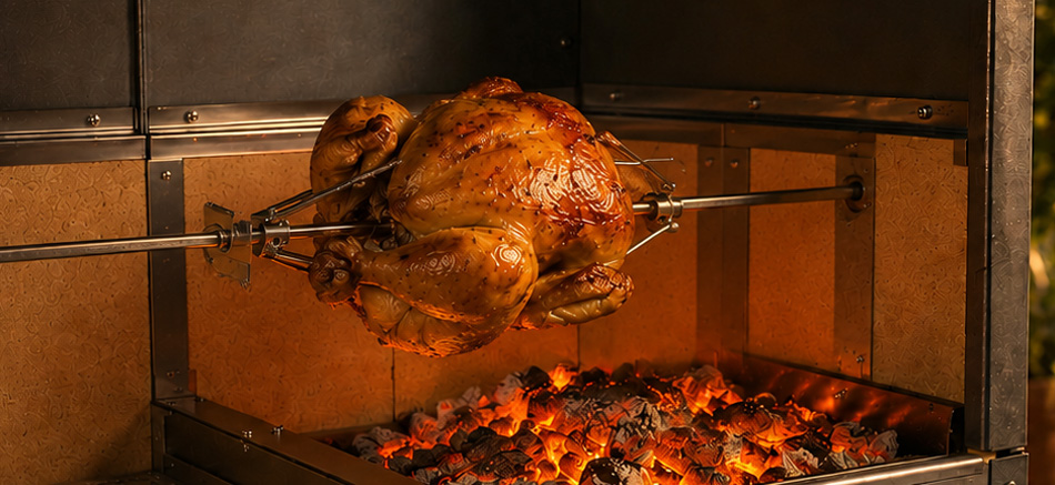 Girarrosto automatico rimovibile per barbecue