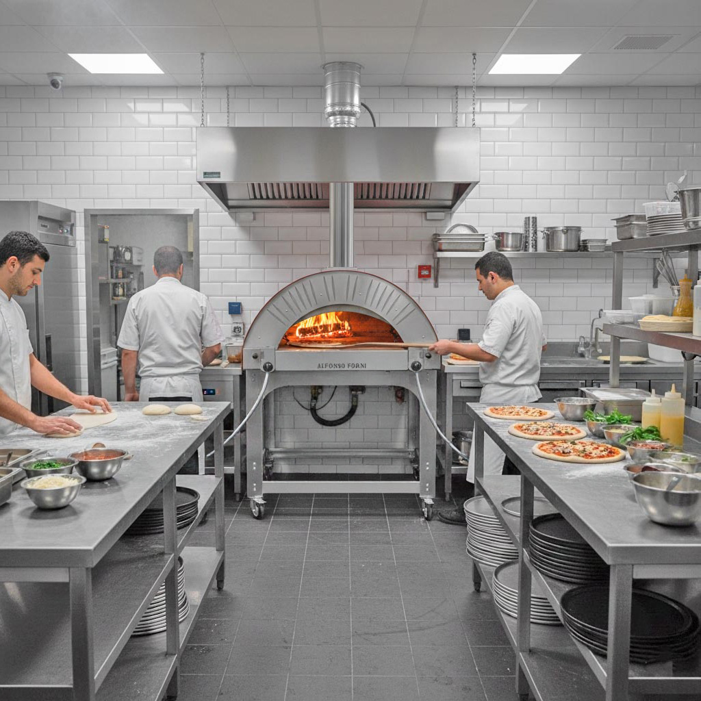 Forno ibrido a legna/gas Alfonso 10 Pizze ibrido Professional dettaglio cucina