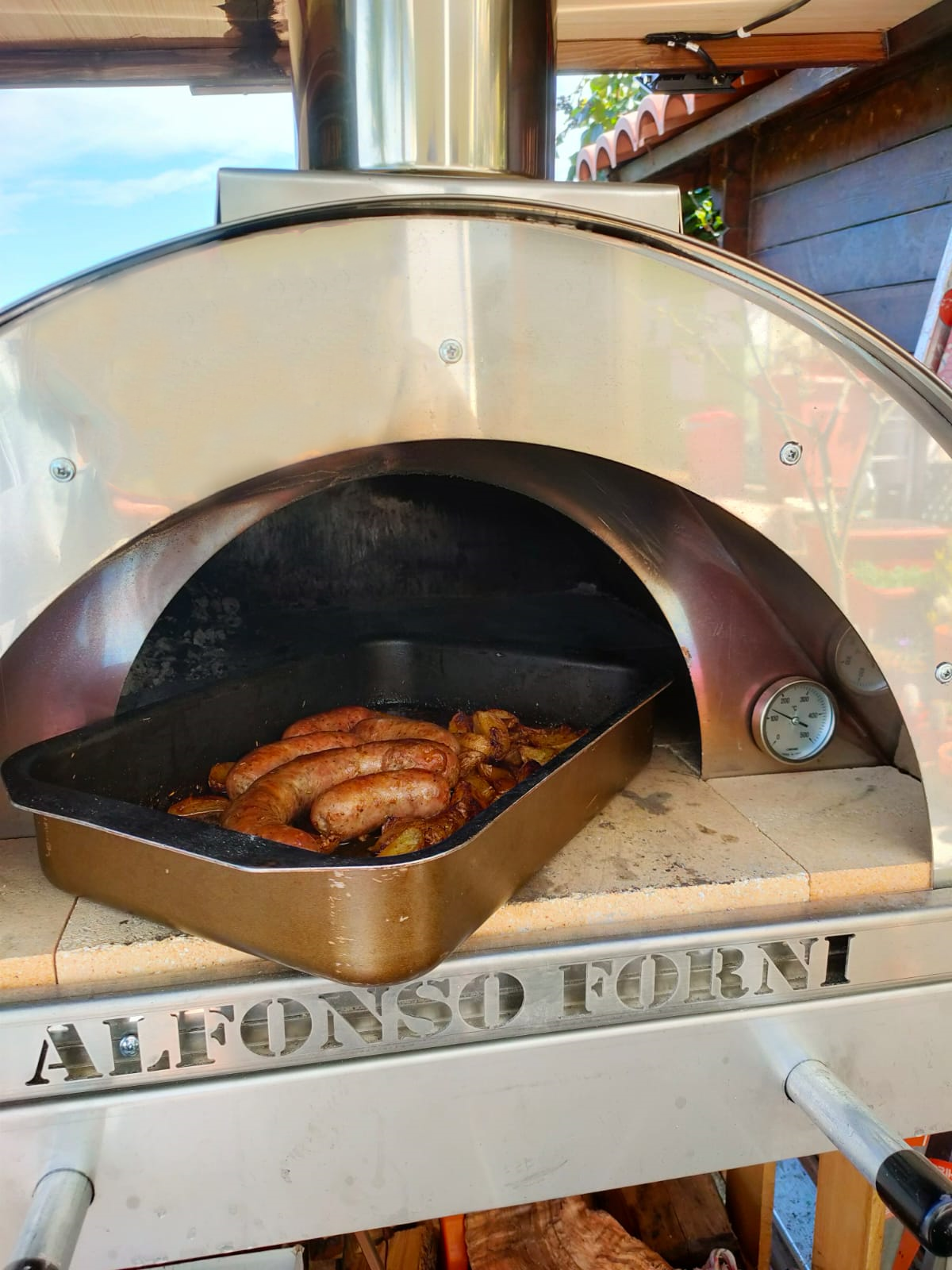 Forno a legna Alfonso 4 pizze Full Optional con carrello in Acciaio Inox
