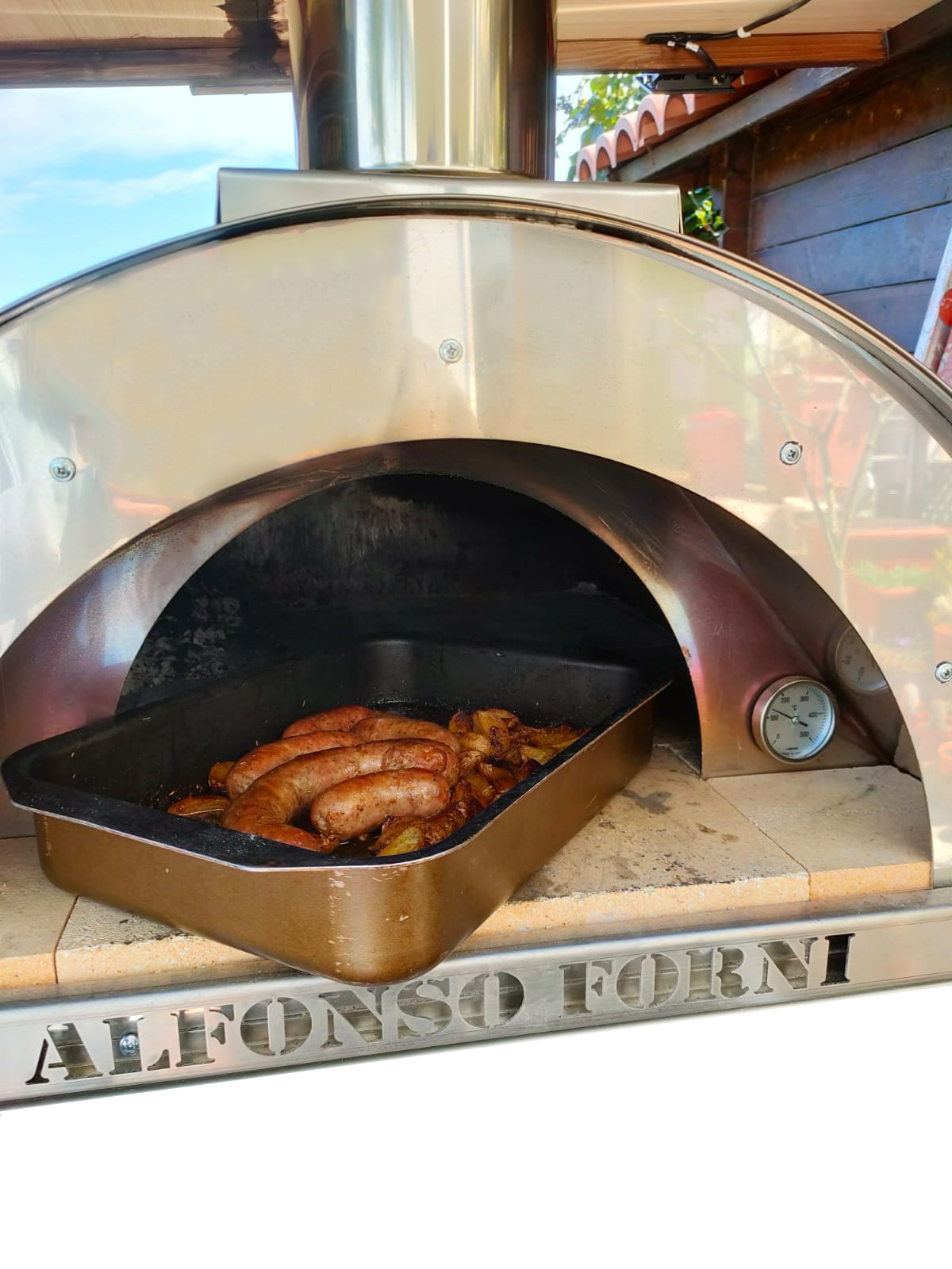 Alfonso 6 pizze Full Optional con tetto in acciaio inox, forno a legna per pizza