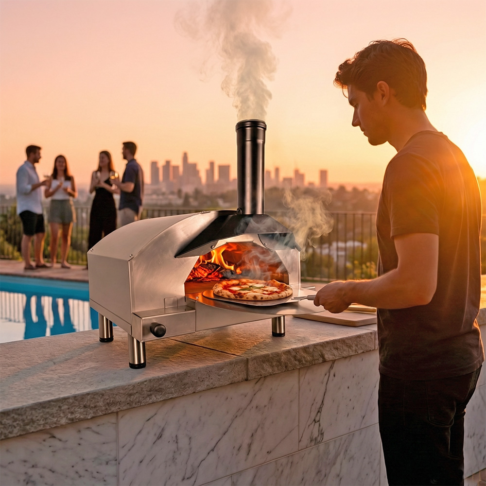 Forno pizza compatto a gas e legna per uso domestico