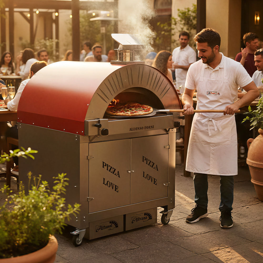 Carrello chiuso in acciaio per Forno ibrido a legna/gas Alfonso 4 Pizze Professional