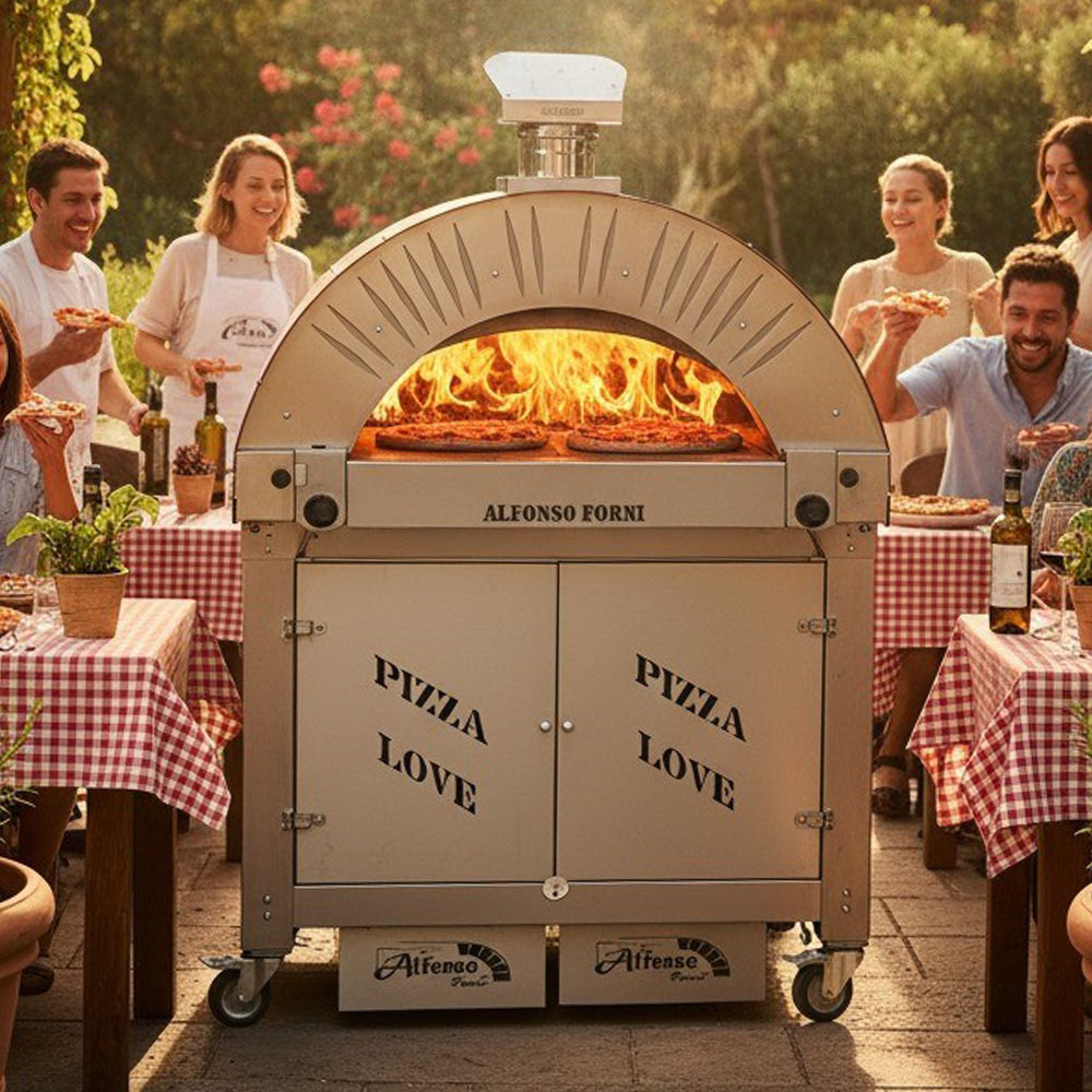Carrello chiuso in Pizzeria per Forno ibrido a legna/gas Alfonso 4 Pi