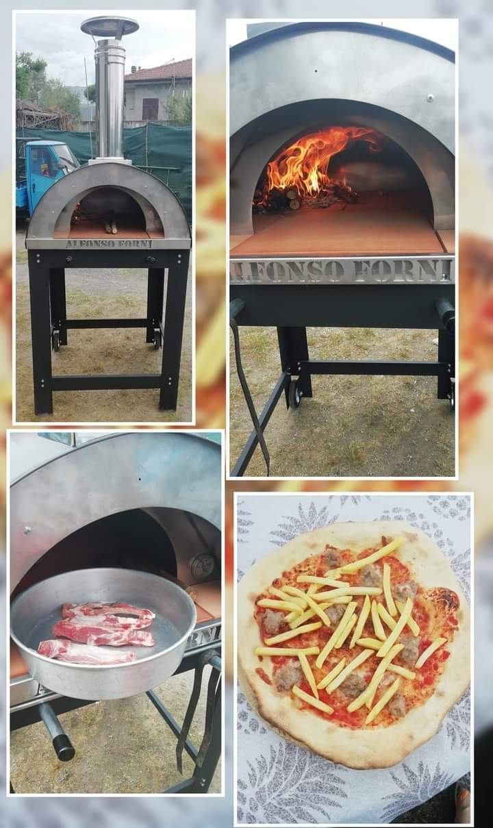 forno a legna per pizze ALFONSO 4 PIZZE Full Optional con carrello, ALFONSO FORNI
