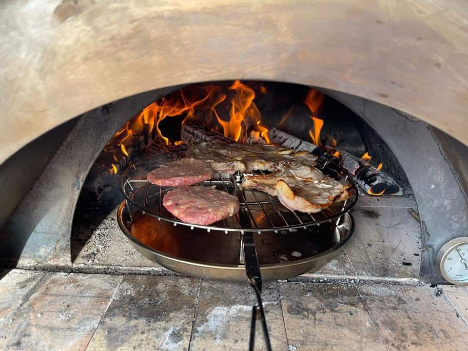 griglia tonda girevole bbq barbecue per forno a legna