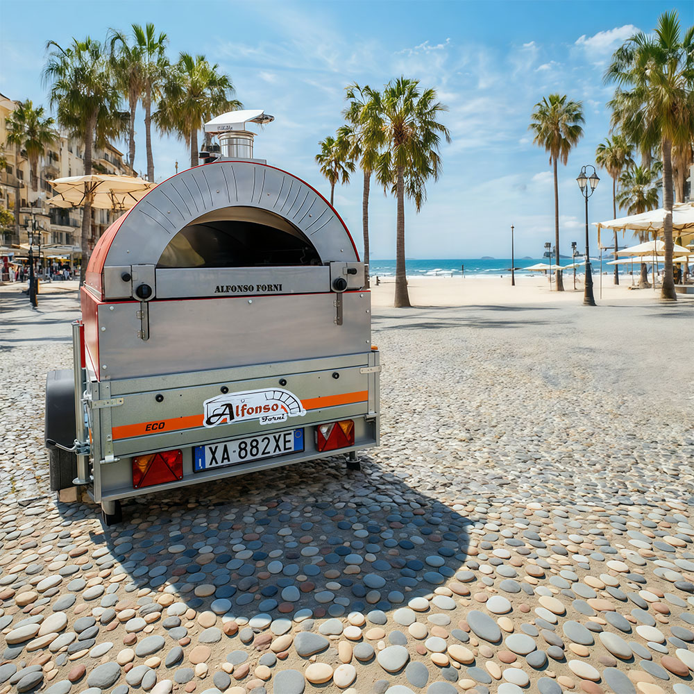 Dettaglio Pizza Trailer con forno ibrido Alfonso 10 pizze Professional